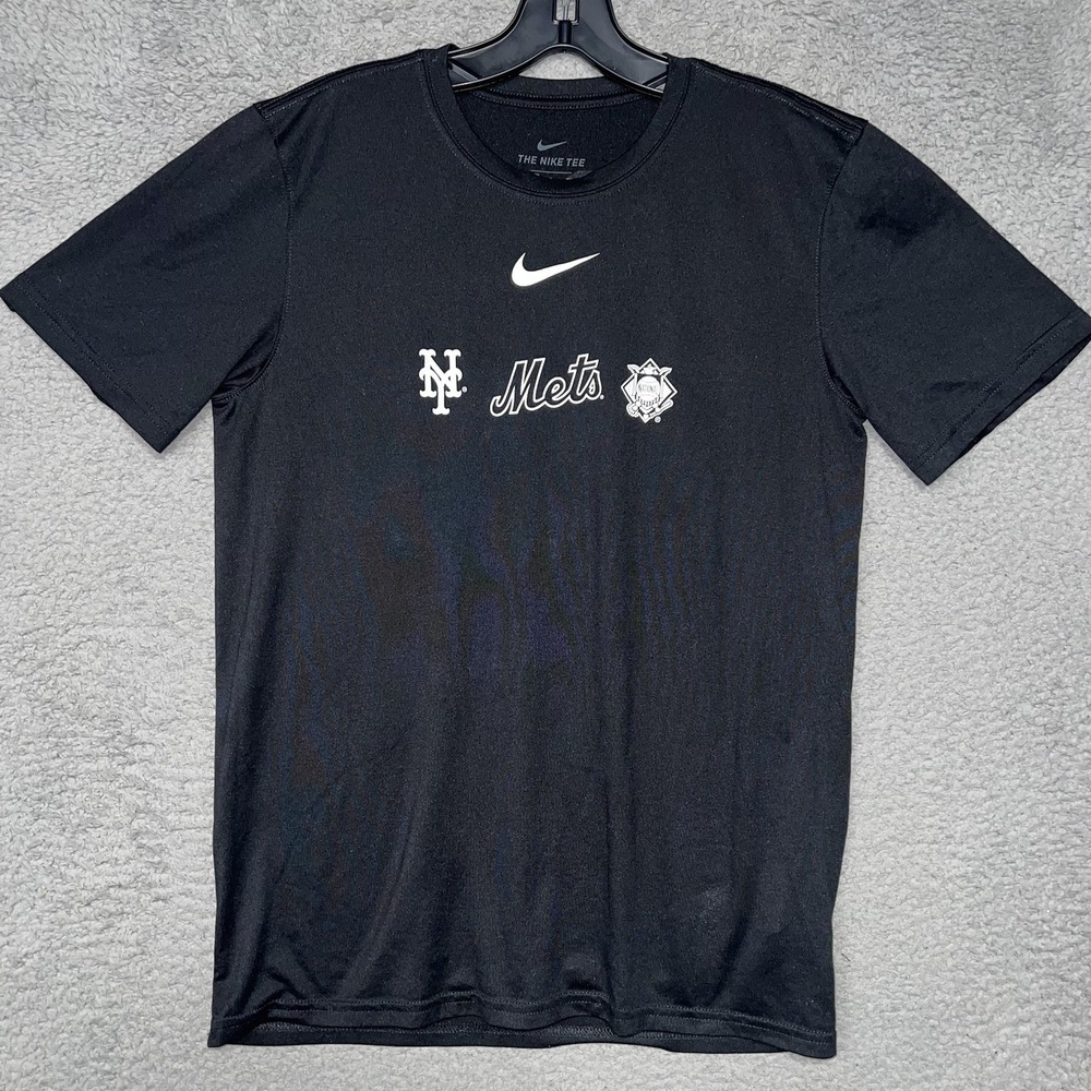 The Nike Tee New York  Mets T Shirt Mens Sz S Black Center Swoosh 2-Side Dri-Fit